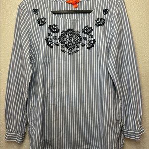 Joe Fresh Embellished long Sleeve Top Blue and White Striped Cotton Size XS